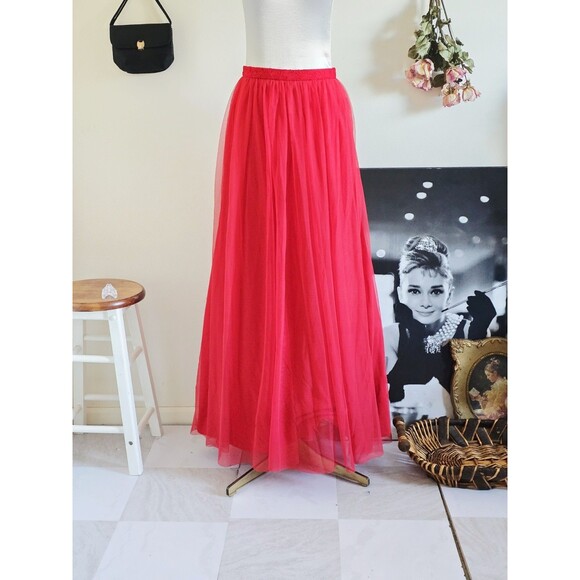 Blondie Nites Dresses & Skirts - Blondie Nites Vtg Y2k Red Tulle Maxi Skirt Prom Formal M